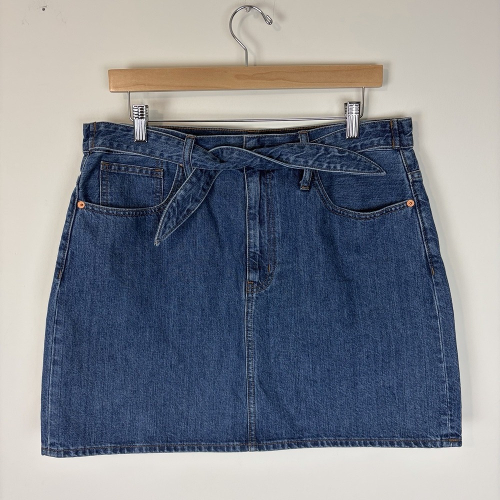 Madewell Rigid Denim Straight Mini Skirt in Haydel Wash: Tie-Waist Edition Sz 31